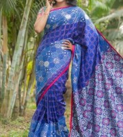 Benaroshi silk with hand block ,embroidery & stone work Saree ( CODE:- BSS-126 )