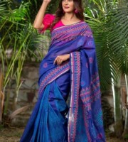 Masslice Cotton with hand block & embroidery saree ( CODE:- BSS-127 )