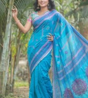 Masslice Cotton with hand block & embroidery saree ( CODE:- BSS-131 )