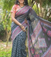 Masslice Cotton with hand block & embroidery saree ( CODE:- BSS-137 )