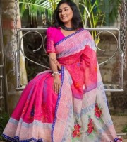 Semi moslin with screen print & hand work saree ( CODE:- BSS-138 )