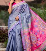 Toshor silk with screen print & hand paint saree ( CODE:- BSS-139 )